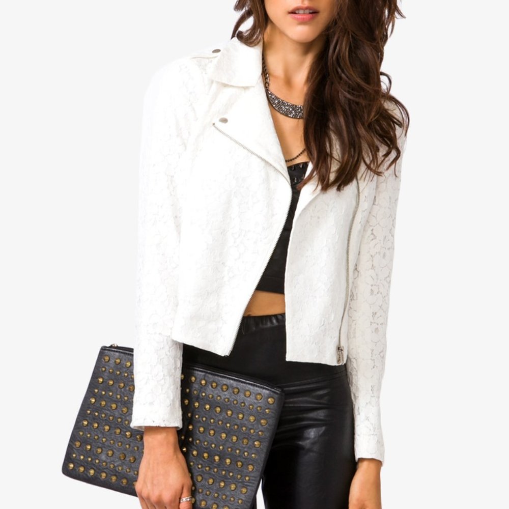 FOREVER21 Contemporary Lace Moto Jacket